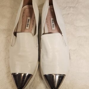 Miu Miu White Flats with Silver Tips